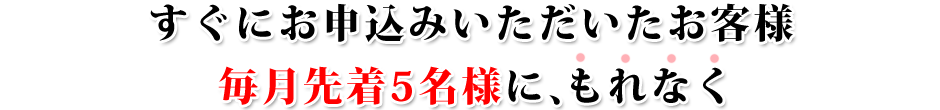 すぐにお申込みいただいたお客様毎月先着5名様に、もれなく